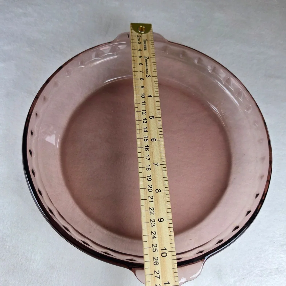 Vintage Pyrex Cranberry Glass Pie Plate‎ 229 24cm Baking Dish Corning USA